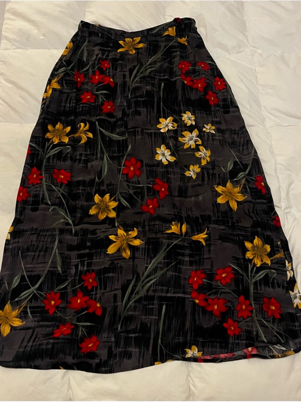 Mixit Black Maxi Skirt with Red & Yellow Floral Print